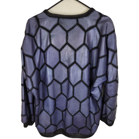 Vintage The Hide Out Purple Leather Patchwork Coat Sz XL Boho Hippie Whimsigoth - Picture 2 of 9